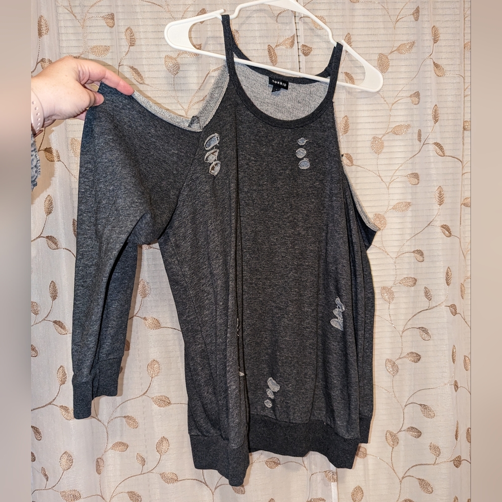 Torrid cold shoulder distressed sweatshirt